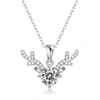 STELLA VALENTINO SV STERLING SILVER 1CTW LAB CREATED MOISSANITE SOLITAIRE PAVE ANTLER PENDANT LAYERING NECKLACE