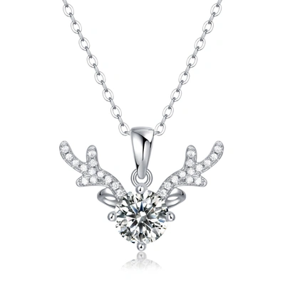 Stella Valentino Sv Sterling Silver 1ctw Lab Created Moissanite Solitaire Pave Antler Pendant Layering Necklace