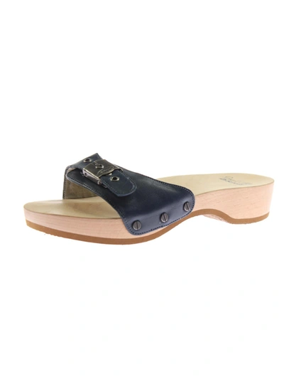 Dr. Scholl's Shoes Original Womens Leather Wood Slide Sandals In Blue