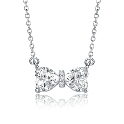Stella Valentino Sterling Silver With 1.50ctw Lab Created Moissanite Bow-tie Heart Pendant Layering Necklace
