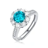 STELLA VALENTINO STERLING SILVER WITH 1.8CTW BLUE TOPAZ & LAB CREATED MOISSANITE HALO CLUSTER ADJUSTABLE ENGAGEMENT A