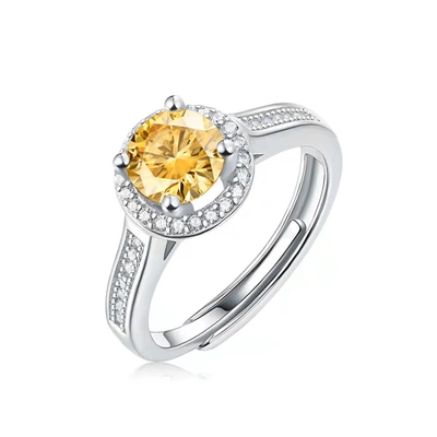 Stella Valentino Sterling Silver White Gold Plated With 2ctw Fancy Yellow & White Lab Created Moissanite Halo Engagem