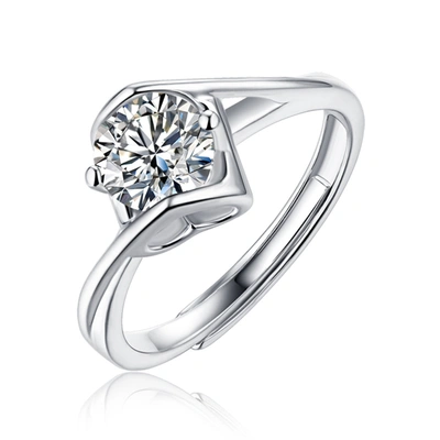 Stella Valentino Sterling Silver With .5ctw Round Brilliant Lab Created Moissanite Adjustable Ring