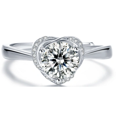 Stella Valentino Sterling Silver With 1.4ctw Round Lab Created Moissanite Heart Pave Promise Engagement Anniversary A