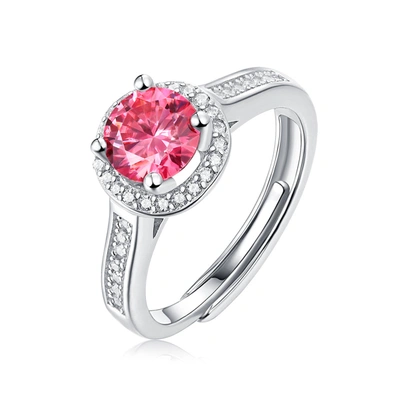 Stella Valentino Sterling Silver White Gold Plated With 1ctw Fancy Pink & White Lab Created Moissanite Halo Engagemen
