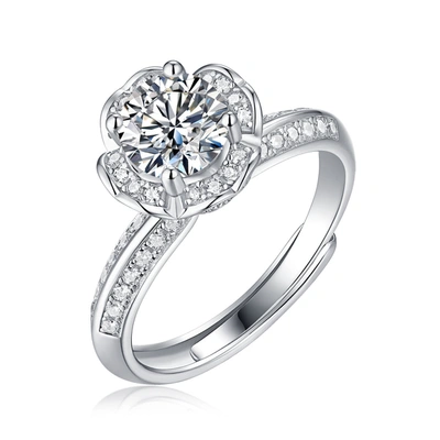 Stella Valentino Sterling Silver With 2ctw Lab Created Moissanite Tulip Pave Engagement Adjustable Ring