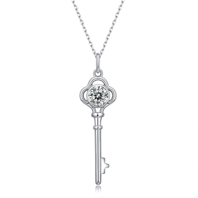 Stella Valentino Sterling Silver With 1ctw Lab Created Moissanite Vintage Skeleton Key Pendant Necklace