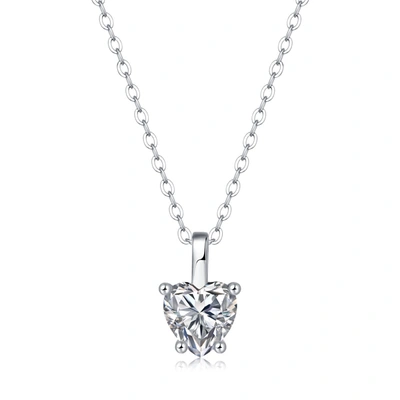 Stella Valentino Sterling Silver With 1ct Lab Created Moissanite Heart Solitaire Pendant Necklace