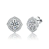 STELLA VALENTINO STERLING SILVER WITH 2.34CTW LAB CREATED MOISSANITE ROUND GEOMETRIC HALO STUD EARRINGS