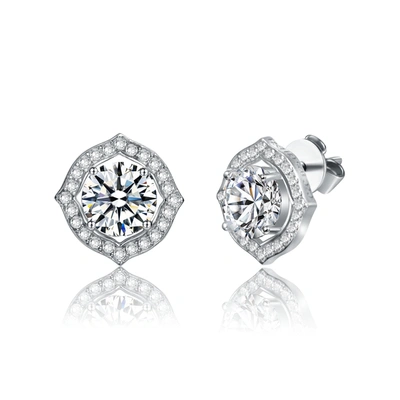 Stella Valentino Sterling Silver With 2.34ctw Lab Created Moissanite Round Geometric Halo Stud Earrings
