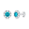 STELLA VALENTINO STERLING SILVER WITH 0.50CTW LAB CREATED MOISSANITE & BLUE TOPAZ ROUND HALO STUD EARRINGS