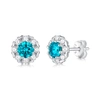 Stella Valentino Radiant Sterling Silver Round Halo Stud Earrings With 0.50ctw Lab-created Moissanite & Blue Topaz, W In Blue