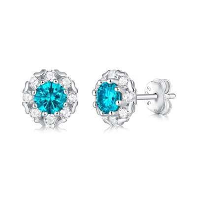 Stella Valentino Radiant Sterling Silver Round Halo Stud Earrings With 0.50ctw Lab-created Moissanite & Blue Topaz, W