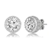 STELLA VALENTINO STERLING SILVER WITH 4CTW LAB CREATED MOISSANITE SOLITAIRE CROWN PAVE STUD EARRINGS