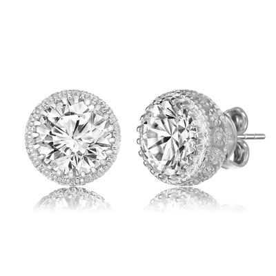 Stella Valentino Sterling Silver With 4ctw Lab Created Moissanite Solitaire Crown Pave Stud Earrings