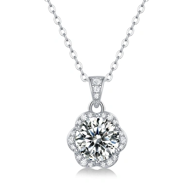 Stella Valentino Sterling Silver With 2ctw Lab Created Moissanite Cluster Lace Halo Flower Pendant Necklace