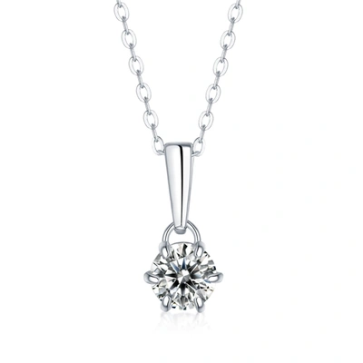 Stella Valentino Sterling Silver With 1ct Round Lab Created Moissanite Drop Solitaire Pendant Necklace