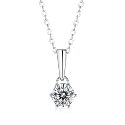 Stella Valentino Sterling Silver With 2ct Lab Created Moissanite Round Solitaire Classic Drop Pendant Necklace