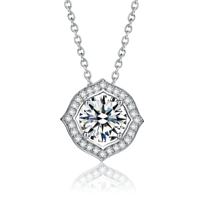 Stella Valentino Sterling Silver With 1ctw Lab Created Moissanite Round Halo Vintage Style Pendant Necklace