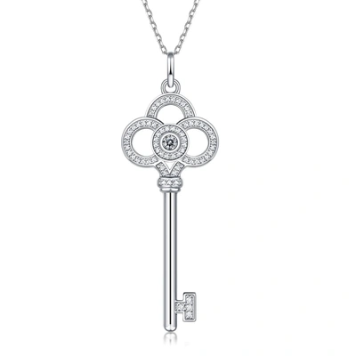Stella Valentino Sterling Silver With 0.10ctw Lab Created Moissanite Skeleton Key Eternity Circle Pendant Necklace