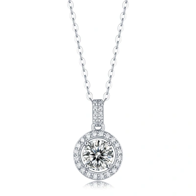 Stella Valentino Sterling Silver With 1ctw Lab Created Moissanite Halo Cluster Drop Pendant Necklace
