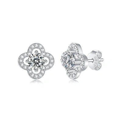 Stella Valentino Sterling Silver With 0.50ctw Lab Created Moissanite Four-leaf Halo Cluster Stud Earrings