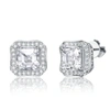Stella Valentino Sterling Silver With 2.50ctw Radiant Lab Created Moissanite Halo Vintage Geometric Square Stud Earri In Silver
