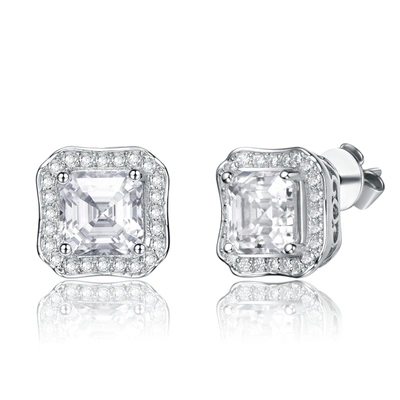 Stella Valentino Sterling Silver With 2.50ctw Radiant Lab Created Moissanite Halo Vintage Geometric Square Stud Earri