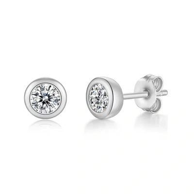 Stella Valentino Sterling Silver With 1ctw Round Lab Created Moissanite Modern Bezel Stud Earrings