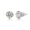 STELLA VALENTINO STERLING SILVER 14K YELLOW GOLD PLATED WITH 2.40CTW ROUND LAB CREATED MOISSANITE MODERN BEZEL STUD E