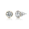 Stella Valentino Sterling Silver 14k Yellow Gold Plated With 2.40ctw Round Lab Created Moissanite Modern Bezel Stud E