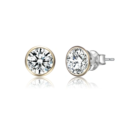 Stella Valentino Sterling Silver 14k Yellow Gold Plated With 2.40ctw Round Lab Created Moissanite Modern Bezel Stud E