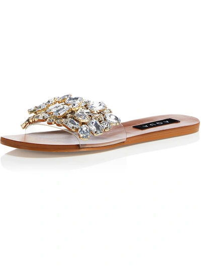 Aqua Paris Womens Faux Leather Flat Slide Sandals In Silver