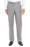 BERLE FLAT FRONT SOLID WOOL TROUSERS