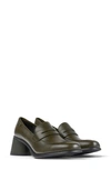 Camper Kiara Leather Loafer Heels In Dark Green, Women's At Urban Outfitters
