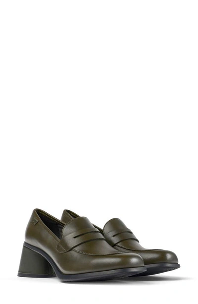 Camper Kiara Leather Loafer Heels In Dark Green, Women's At Urban Outfitters