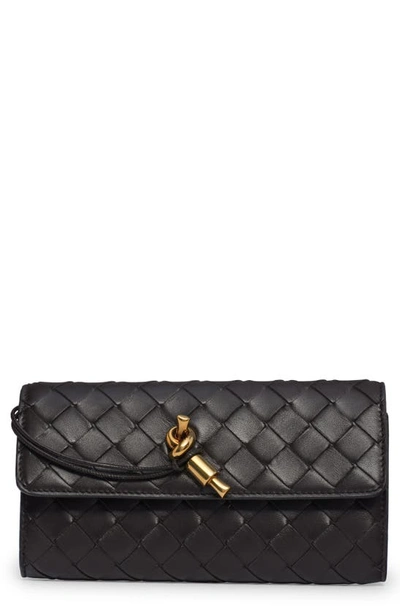 Bottega Veneta Large Intrecciato Top Handle Leather Wallet In 2190 Fondant-m Brass
