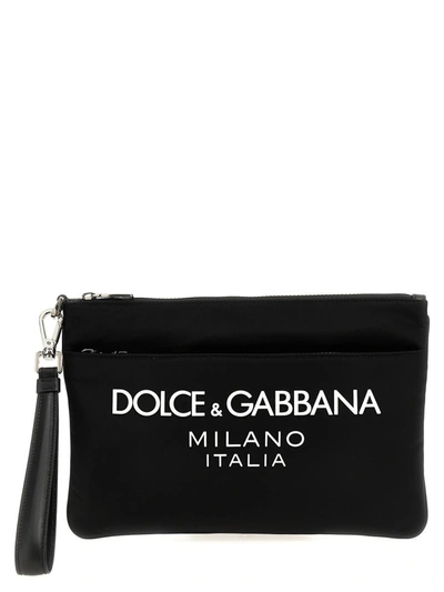 Dolce & Gabbana Logo Print Clutch Bag In Black