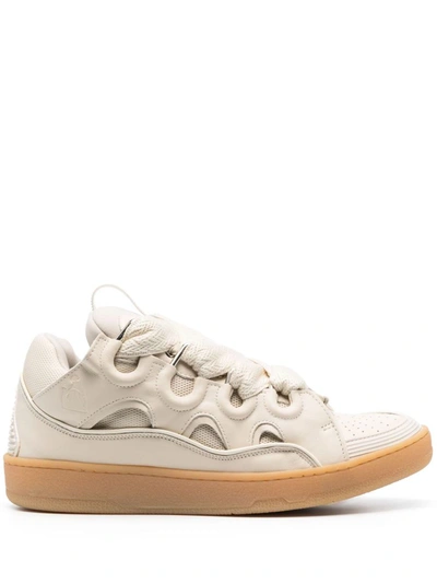 Lanvin Curb Leather Sneakers In Chalk