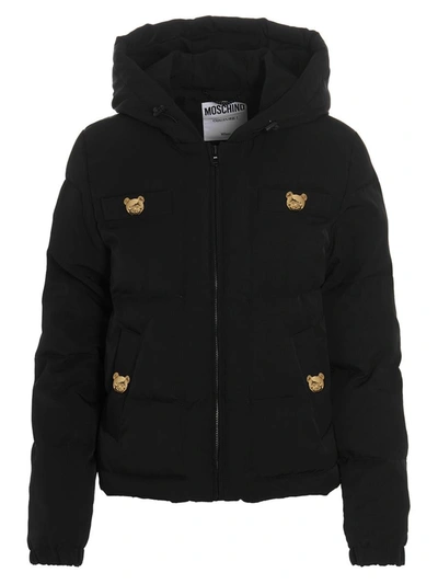 Moschino Quilted Shell Hooded Jacket In Black