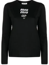 MIU MIU MIU MIU LOGO-PRINT LONG-SLEEVE COTTON T-SHIRT