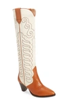 Isabel Marant Liela Leather And Suede Cowboy Boots In Cognac/ Chalk