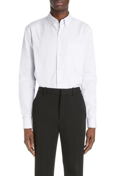 Saint Laurent Striped Cotton Shirt In Weiss