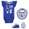 OUTERSTUFF NEWBORN & INFANT ROYAL/HEATHER GRAY LOS ANGELES DODGERS THREE-PIECE LOVE OF BASEBALL BIB BODYSUIT & 