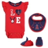 OUTERSTUFF NEWBORN & INFANT RED/NAVY LOS ANGELES ANGELS THREE-PIECE LOVE OF BASEBALL BIB BODYSUIT & BOOTIES SET