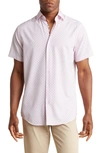 Tom Baine Slim Fit Performance Short Sleeve Button-up Shirt In Light Pink White