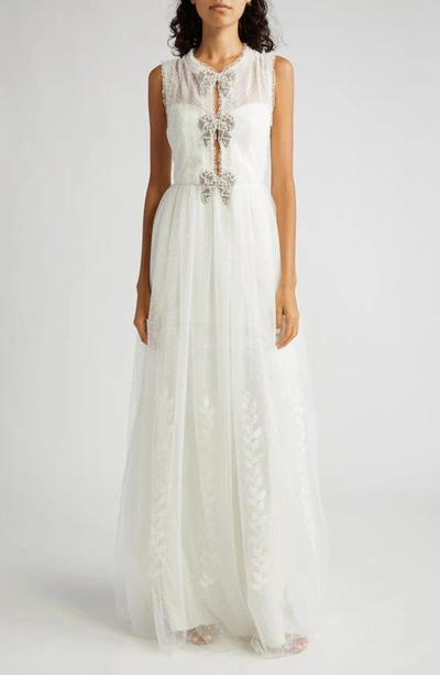 Saloni Camilla Embellished Embroidered Gown In Ivory/ Bows/ Satin | ModeSens