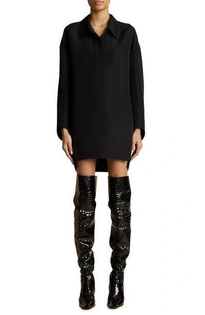 Khaite Kal Oversize Long Sleeve High-low Shirtdress In Black