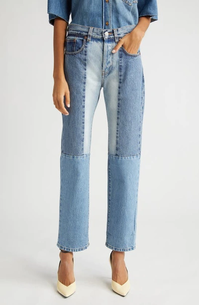 Victoria Beckham Victoria Patchwork Mid-rise Jeans In Light/mid Vintage Wash