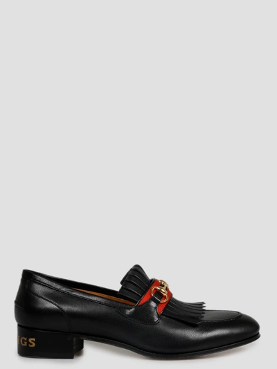 Gucci Horsebit Fringed Leather Loafer In Black